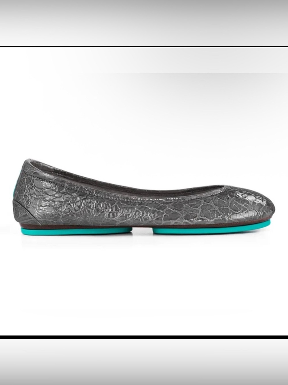 Tieks Gray Crackle Ballet Flat with Teal Sole
